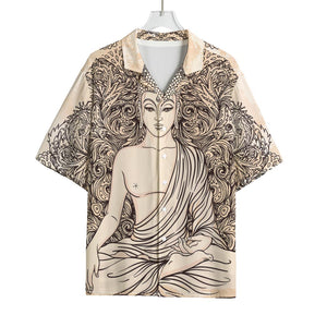 Beige Buddha Mandala Print Rayon Hawaiian Shirt