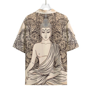 Beige Buddha Mandala Print Rayon Hawaiian Shirt