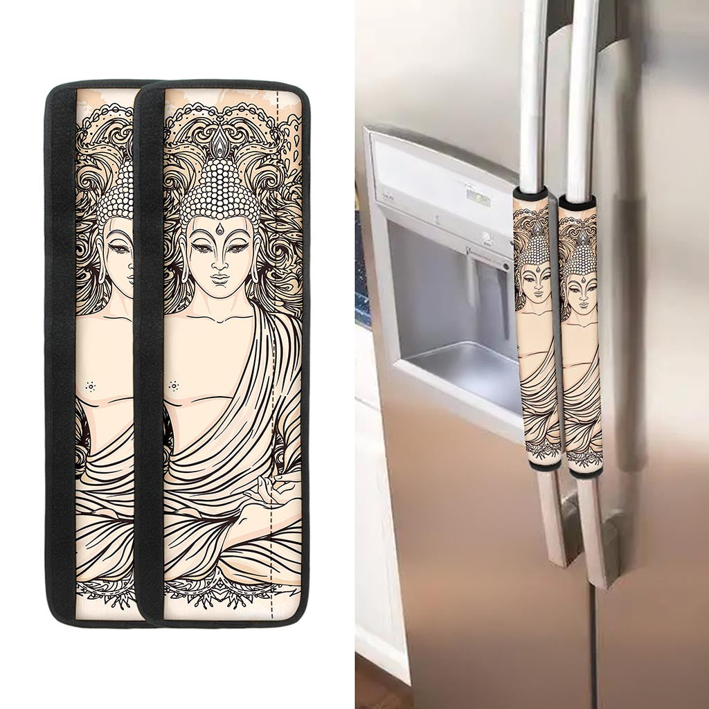 Beige Buddha Mandala Print Refrigerator Handle Covers