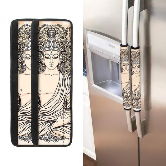 Beige Buddha Mandala Print Refrigerator Handle Covers