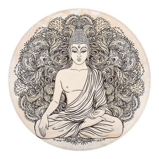 Beige Buddha Mandala Print Round Blanket