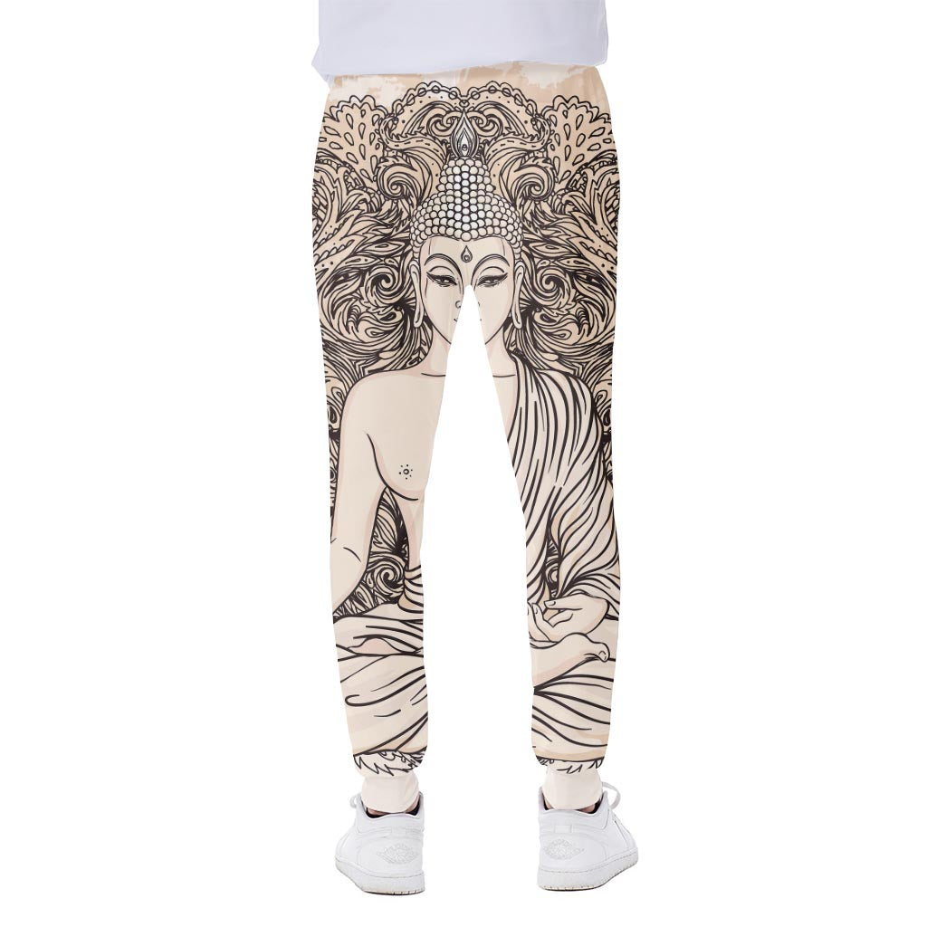 Beige Buddha Mandala Print Scuba Joggers