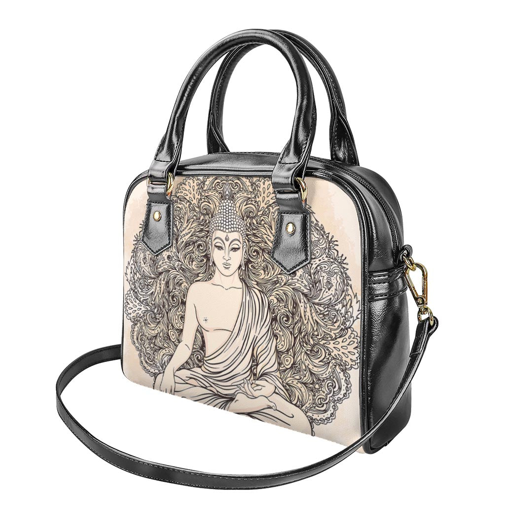 Beige Buddha Mandala Print Shoulder Handbag
