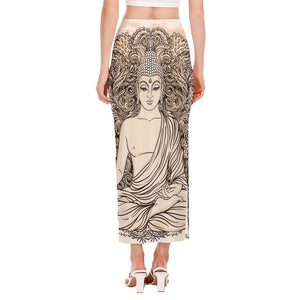 Beige Buddha Mandala Print Side Slit Maxi Skirt