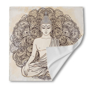 Beige Buddha Mandala Print Silk Bandana