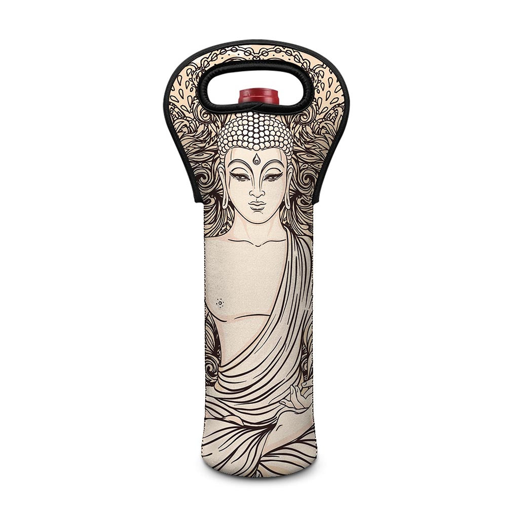 Beige Buddha Mandala Print Single Neoprene Wine Tote