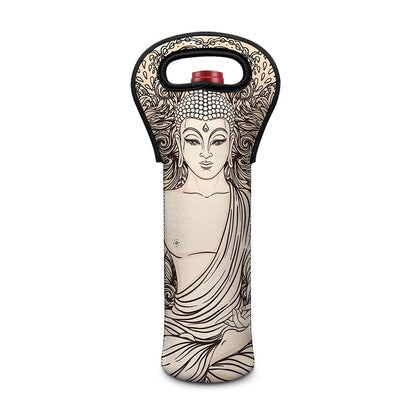 Beige Buddha Mandala Print Single Neoprene Wine Tote