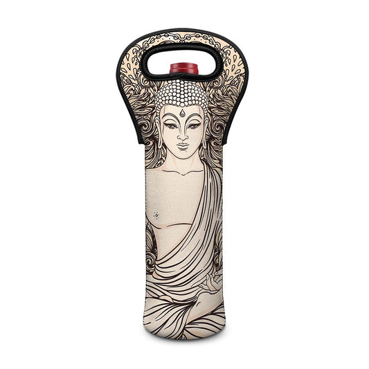Beige Buddha Mandala Print Single Neoprene Wine Tote