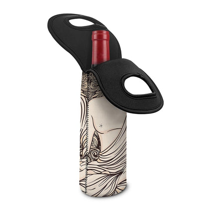 Beige Buddha Mandala Print Single Neoprene Wine Tote