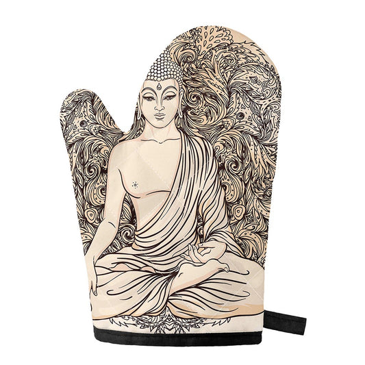 Beige Buddha Mandala Print Single Oven Mitt