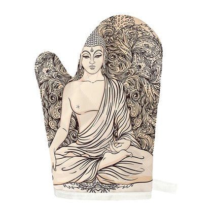 Beige Buddha Mandala Print Single Oven Mitt