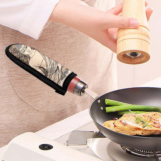 Beige Buddha Mandala Print Skillet Handle Cover