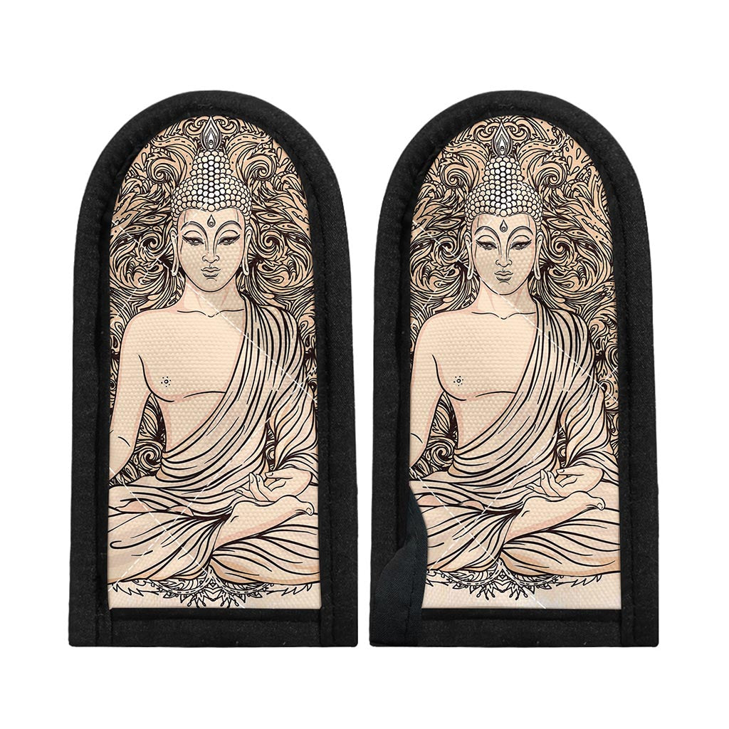 Beige Buddha Mandala Print Skillet Handle Cover