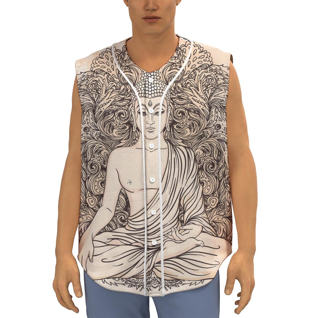 Beige Buddha Mandala Print Sleeveless Baseball Jersey