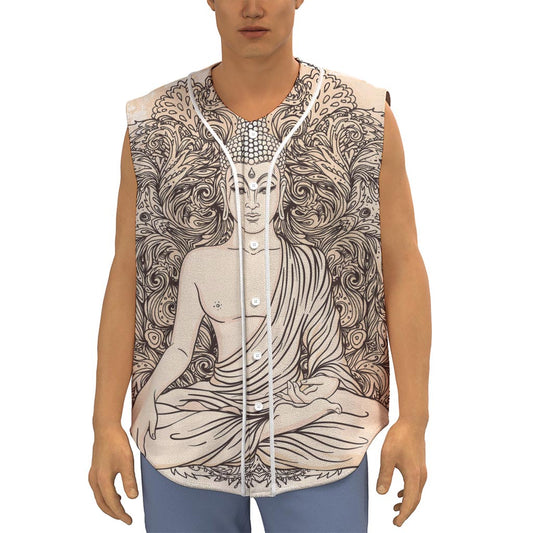 Beige Buddha Mandala Print Sleeveless Baseball Jersey