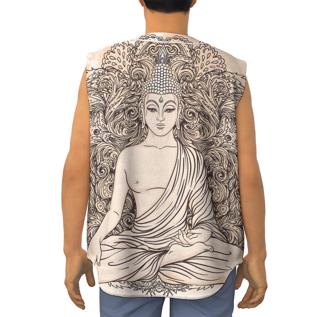 Beige Buddha Mandala Print Sleeveless Baseball Jersey