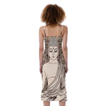 Beige Buddha Mandala Print Slim Fit Midi Cami Dress