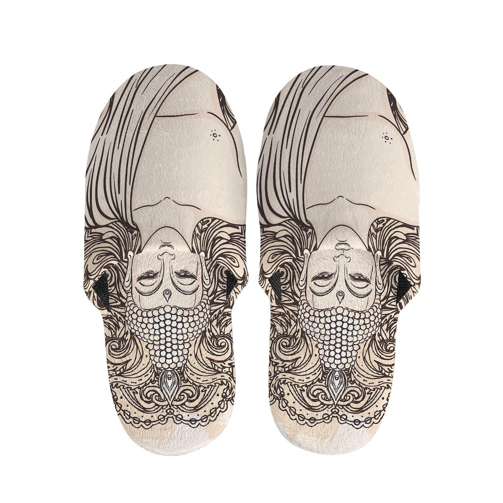 Beige Buddha Mandala Print Slippers