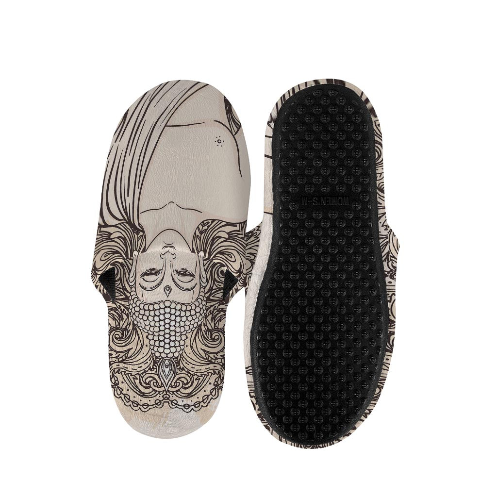 Beige Buddha Mandala Print Slippers