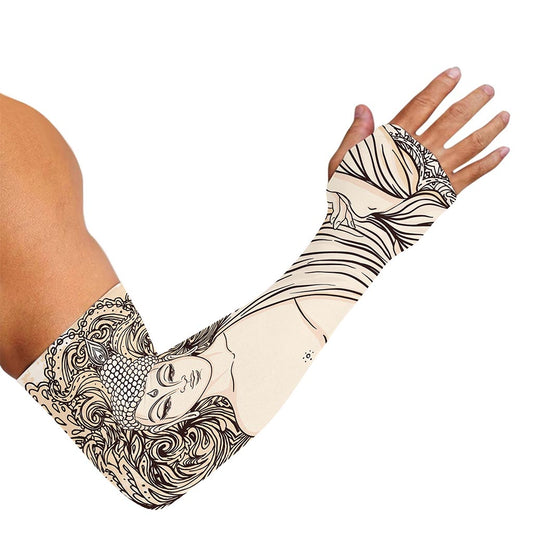 Beige Buddha Mandala Print Sun Protection Arm Sleeves