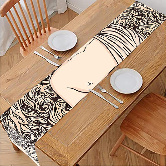 Beige Buddha Mandala Print Table Runner