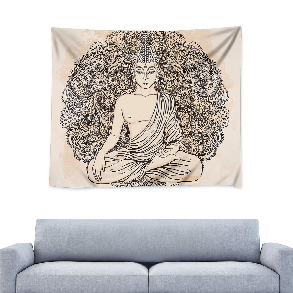 Beige Buddha Mandala Print Tapestry