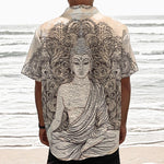 Beige Buddha Mandala Print Textured Short Sleeve Shirt