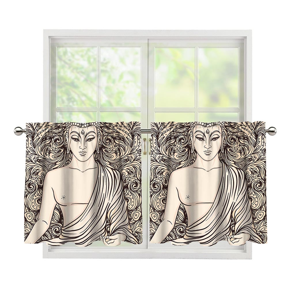 Beige Buddha Mandala Print Tier Curtains