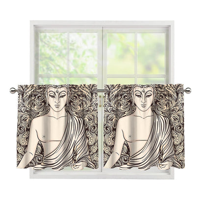 Beige Buddha Mandala Print Tier Curtains