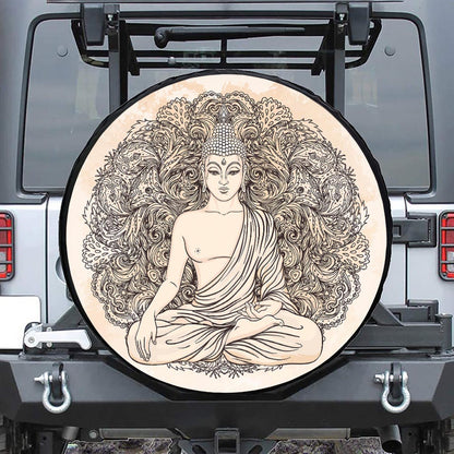 Beige Buddha Mandala Print Tire Cover
