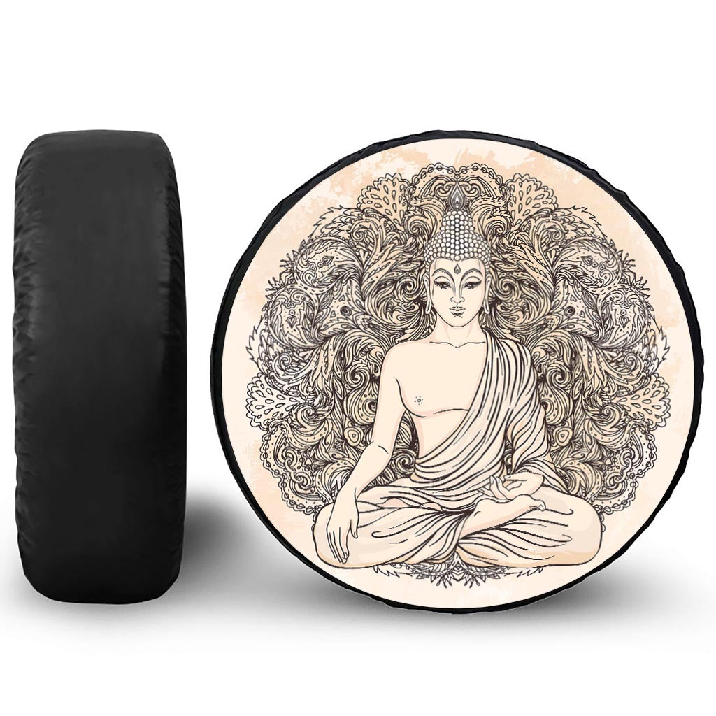 Beige Buddha Mandala Print Tire Cover