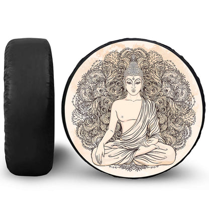 Beige Buddha Mandala Print Tire Cover