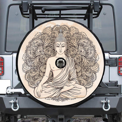 Beige Buddha Mandala Print Tire Cover With Camera Hole