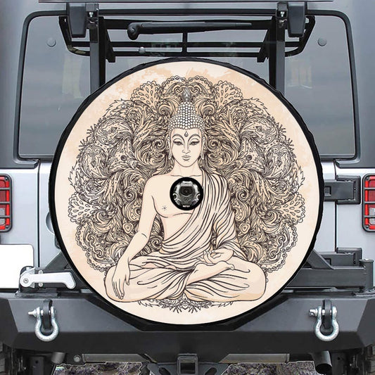 Beige Buddha Mandala Print Tire Cover With Camera Hole