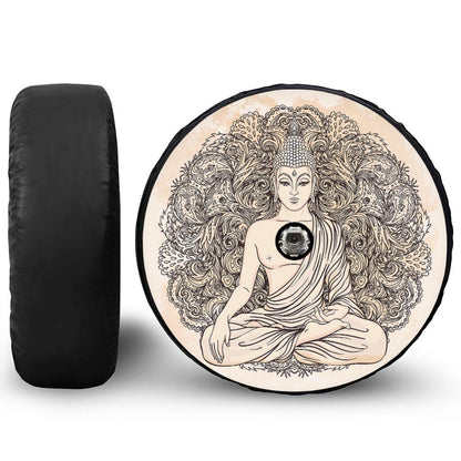 Beige Buddha Mandala Print Tire Cover With Camera Hole