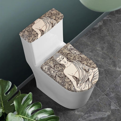 Beige Buddha Mandala Print Toilet Lid And Tank Cover Set