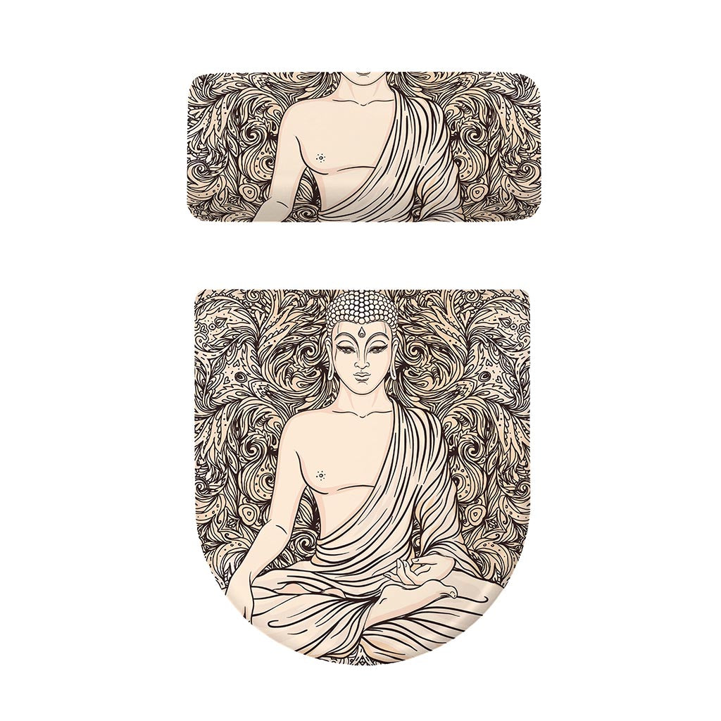 Beige Buddha Mandala Print Toilet Lid And Tank Cover Set