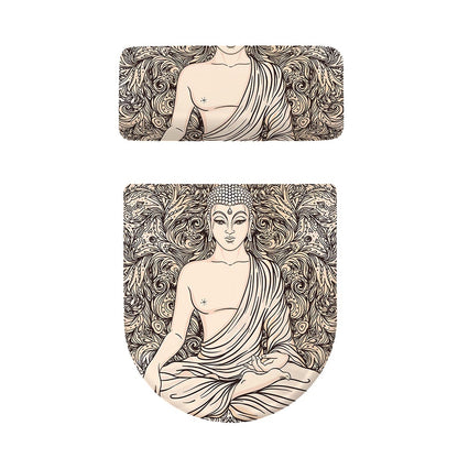 Beige Buddha Mandala Print Toilet Lid And Tank Cover Set