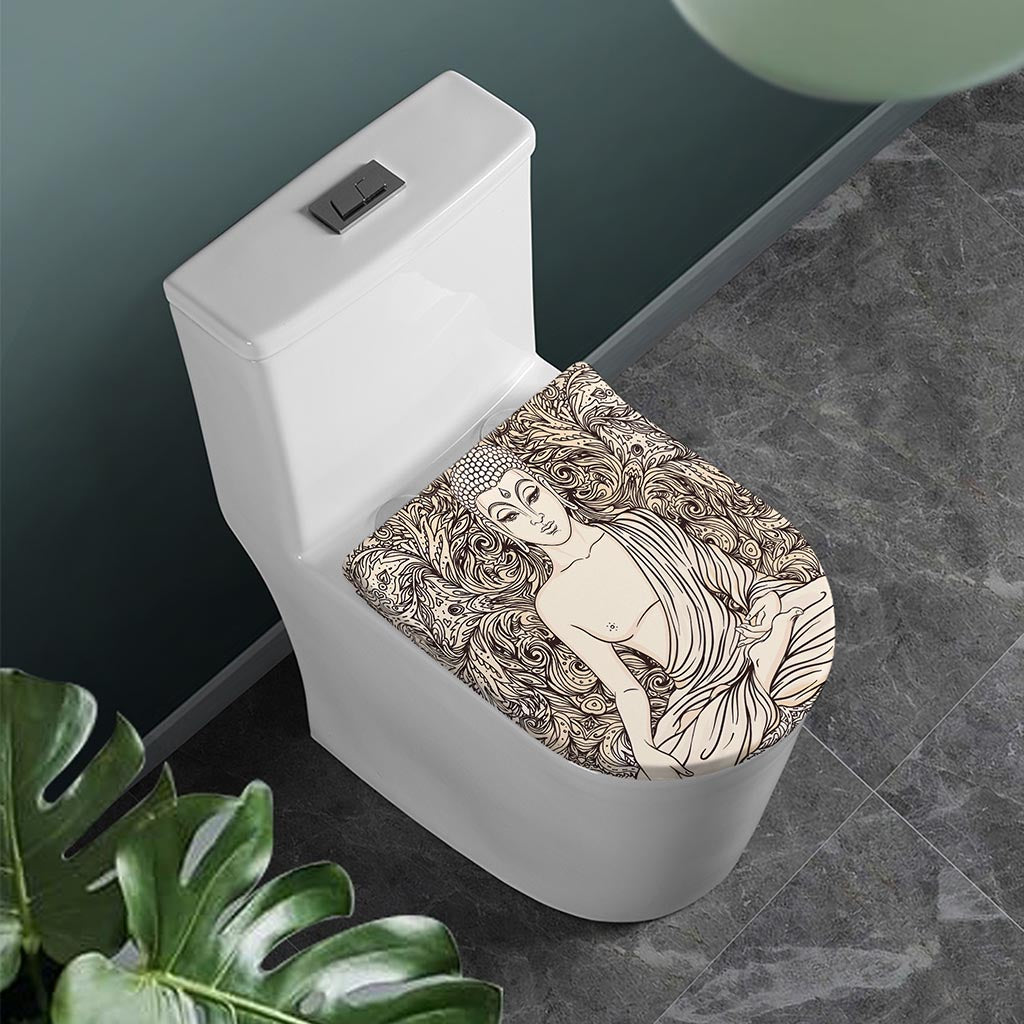 Beige Buddha Mandala Print Toilet Lid Cover