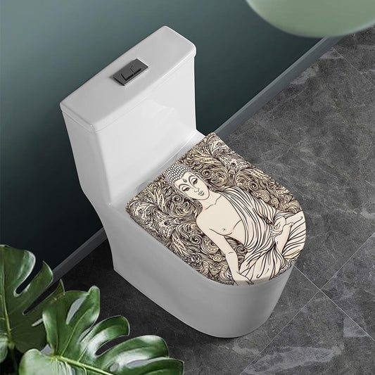 Beige Buddha Mandala Print Toilet Lid Cover