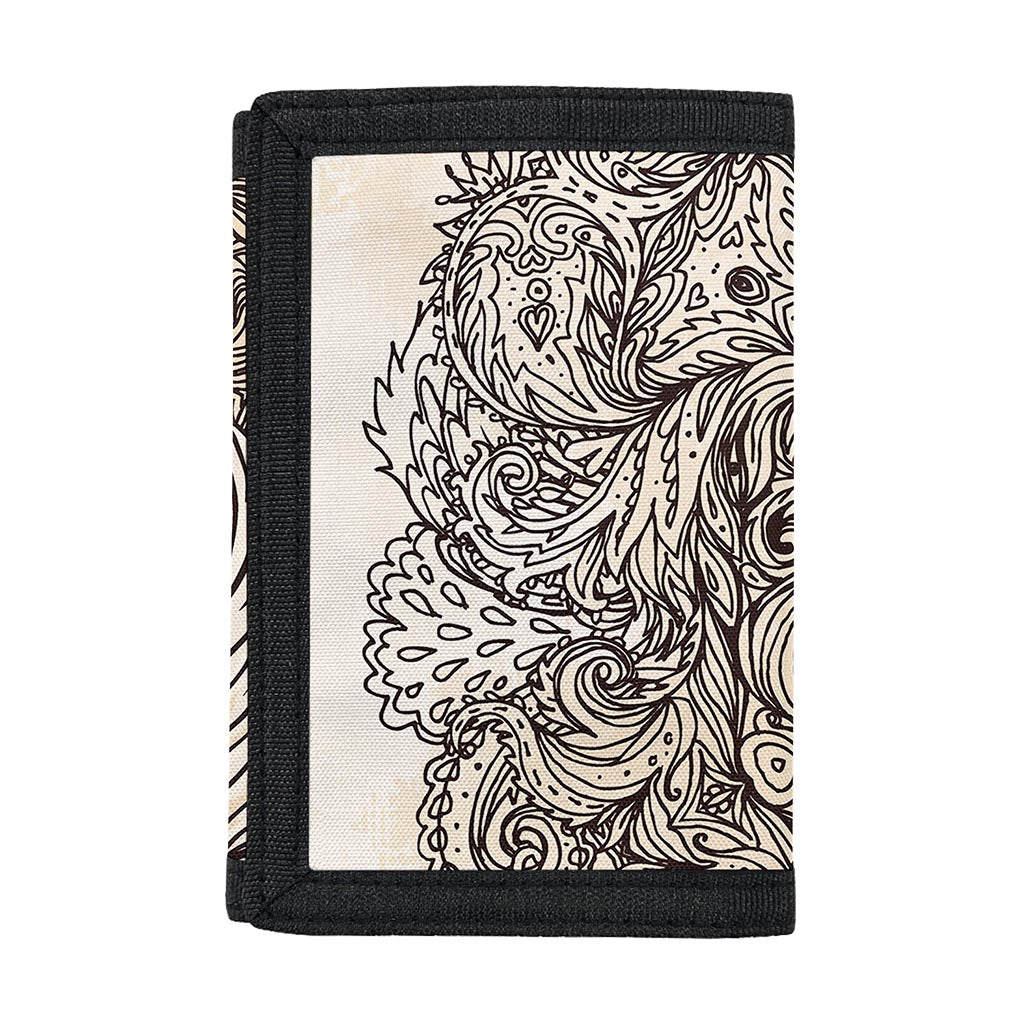 Beige Buddha Mandala Print Trifold Wallet