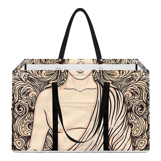 Beige Buddha Mandala Print Utility Tote Bag