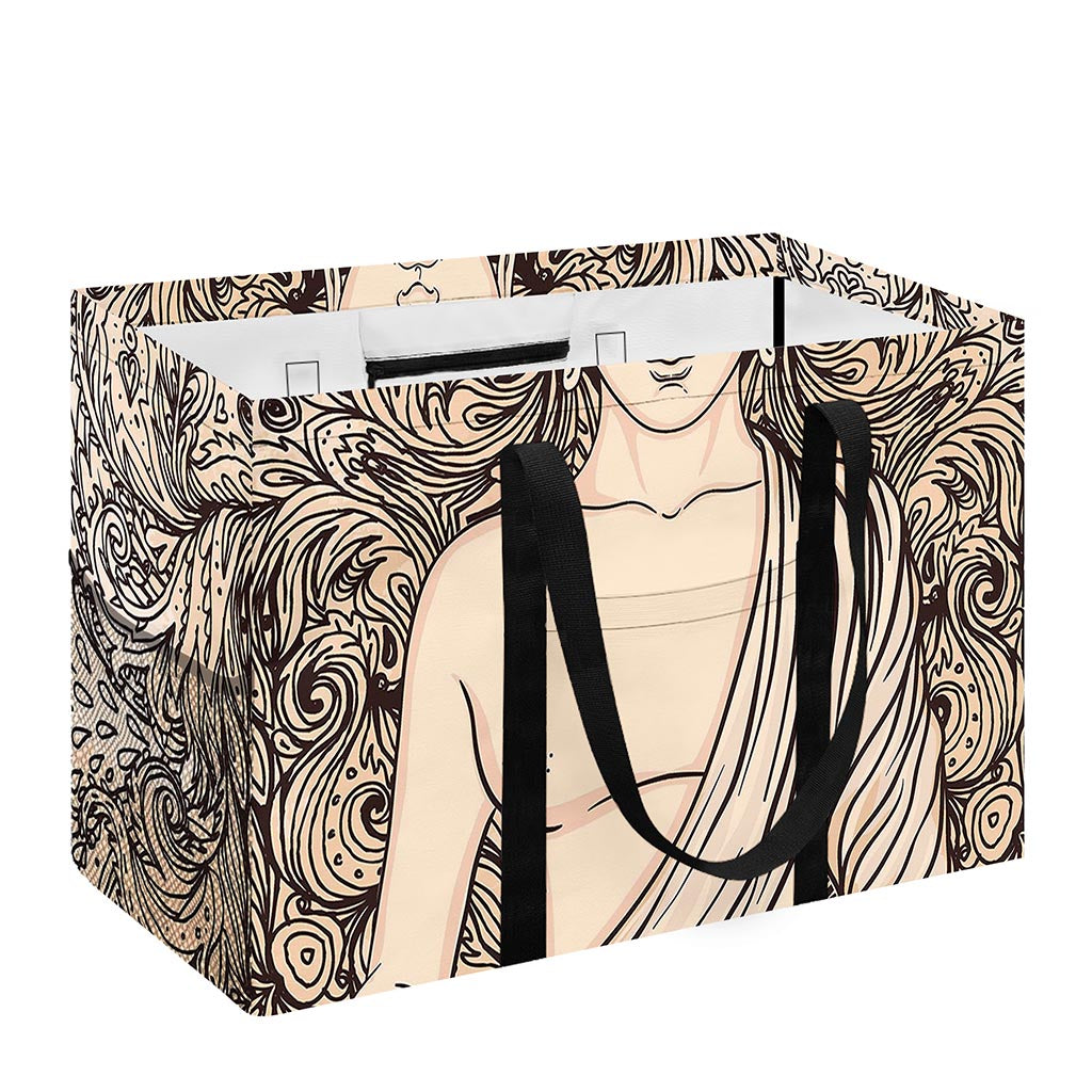 Beige Buddha Mandala Print Utility Tote Bag