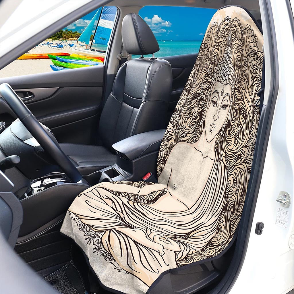 Beige Buddha Mandala Print Waterproof Car Seat Cover