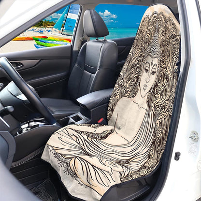 Beige Buddha Mandala Print Waterproof Car Seat Cover