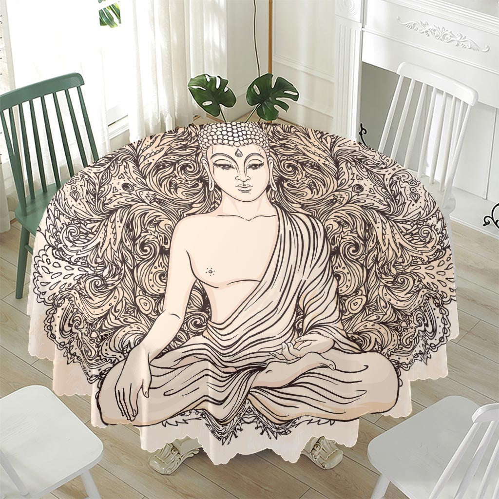 Beige Buddha Mandala Print Waterproof Round Tablecloth