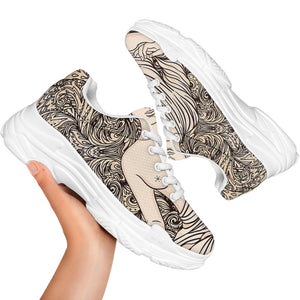 Beige Buddha Mandala Print White Chunky Shoes