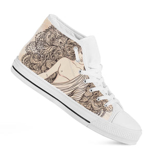 Beige Buddha Mandala Print White High Top Sneakers