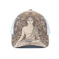 Beige Buddha Mandala Print White Mesh Trucker Hat