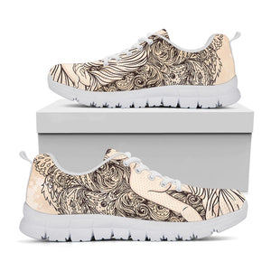 Beige Buddha Mandala Print White Running Shoes